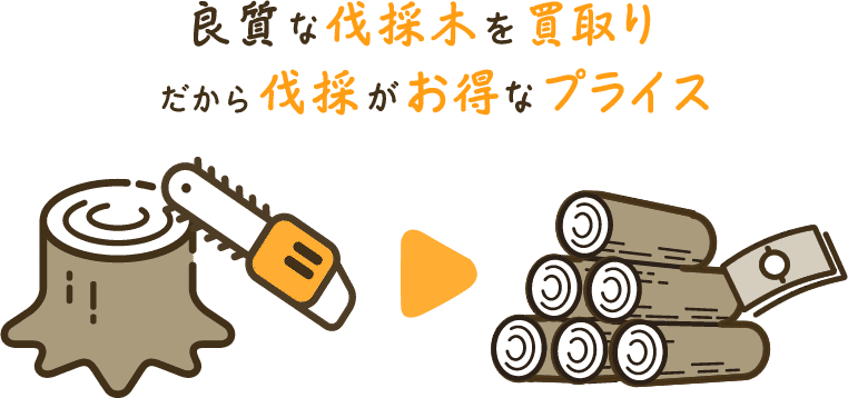 薪・材木へ再利用できる伐採木を買取。だから お得なプライス